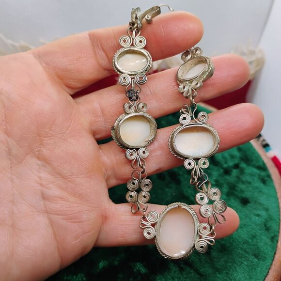 Antique/Vintage Silver Filigree Carved Shell Cameo Bracelet 8" - Picture 9 of 14